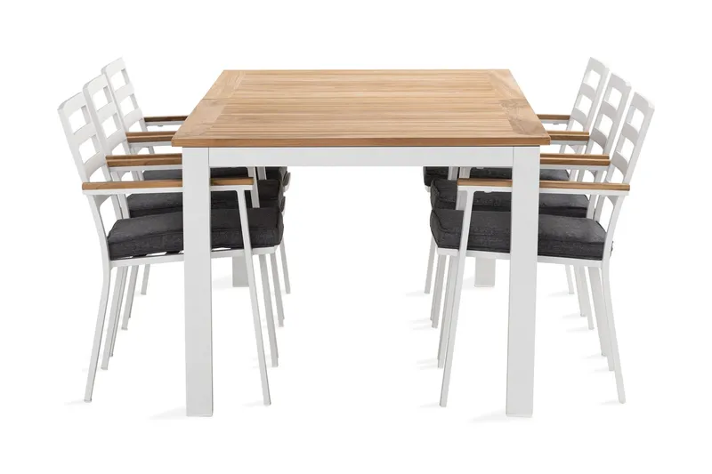 Las Vegas Matgrupp Utomhus 220-280 cm + 6 Oliver Matstol - Teak/Vit — deNoord