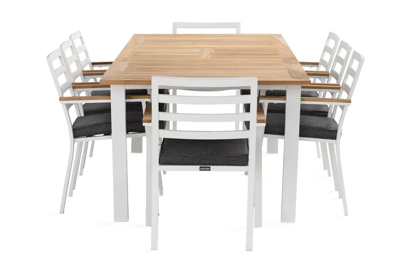 Las Vegas Matgrupp Utomhus 220-280 cm + 8 Oliver Matstol - Teak/Vit — deNoord