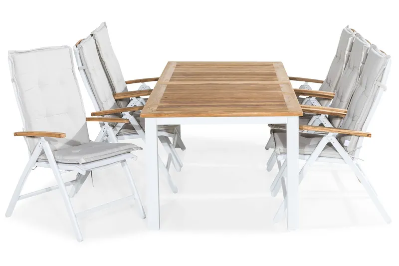 Las Vegas Matgrupp Utomhus 220-280x100+ 6 Positionsstol Lyx Stol m D - Teak/Vit — Teak/Vit