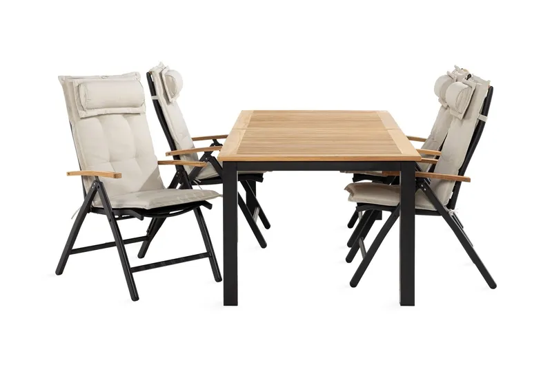 Las Vegas Matgrupp Utomhus 90x152-210 + 4 Stolar m Dyna - Svart/Teak/Offwhite — Svart/Teak/Offwhite