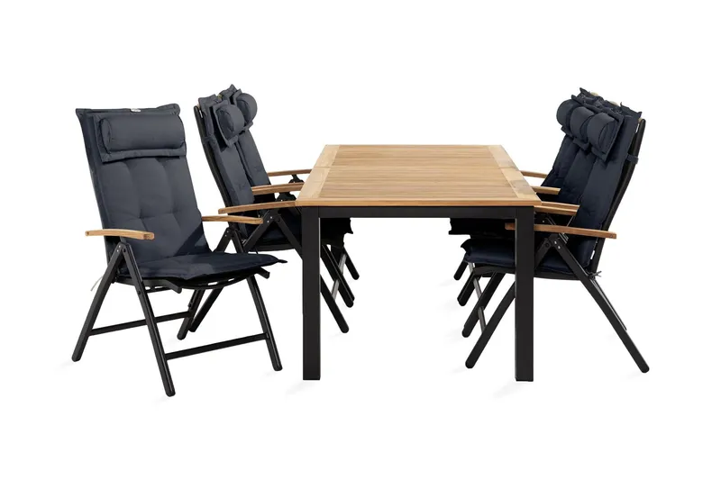 Las Vegas Matgrupp Utomhus 90x152-210 + 6 Stolar m Dyna - Svart/Teak/Grå — Venture Home
