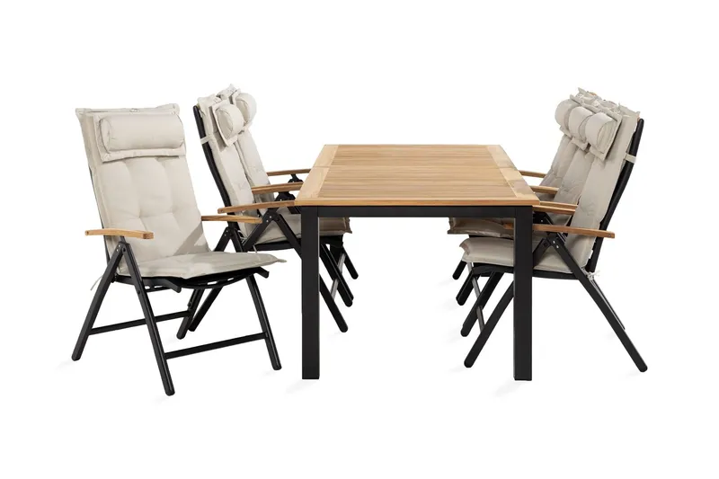 Las Vegas Matgrupp Utomhus 90x152-210 + 6 Stolar m Dyna - Svart/Teak/Offwhite — Venture Home