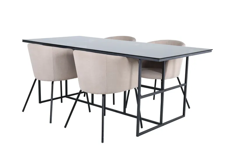 Leif Matgrupp 200 cm Rektangulär med 4 Berit stolar - Beige — Venture Home