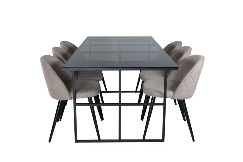 Leif Matgrupp 200 cm Rektangulär med 6 Velvet stolar - Beige — Venture Home