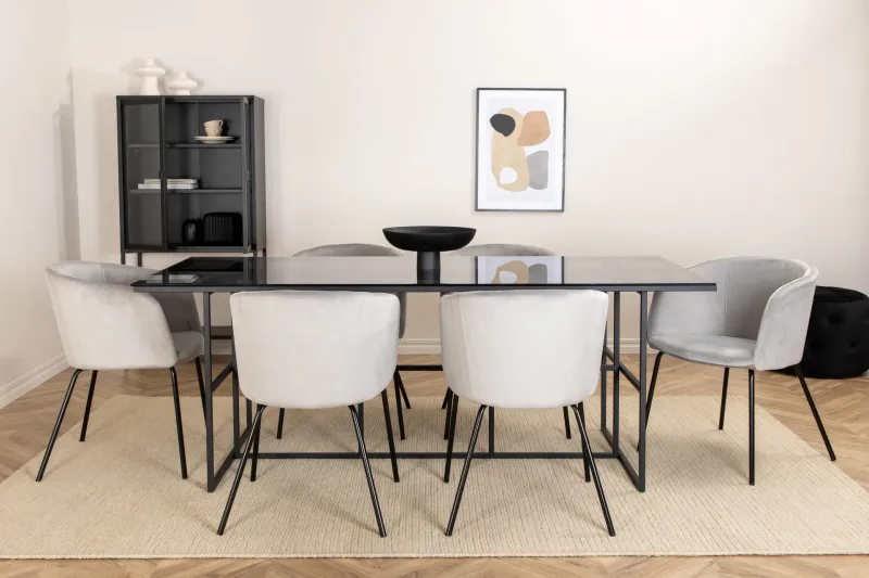 Leifa Matgrupp 200 cm inkl 6 Berita Stolar - Svart/Grå — Venture Home