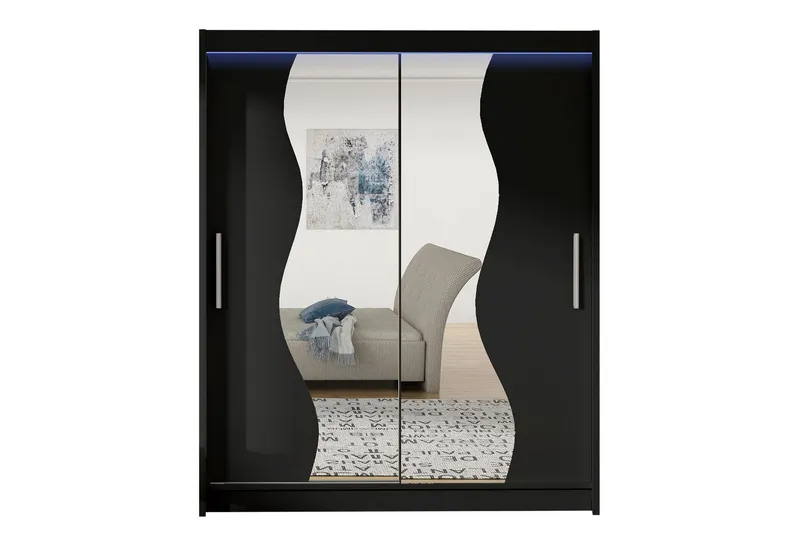 Leila Garderob med Spegel 150x200 cm - Svart — Svart