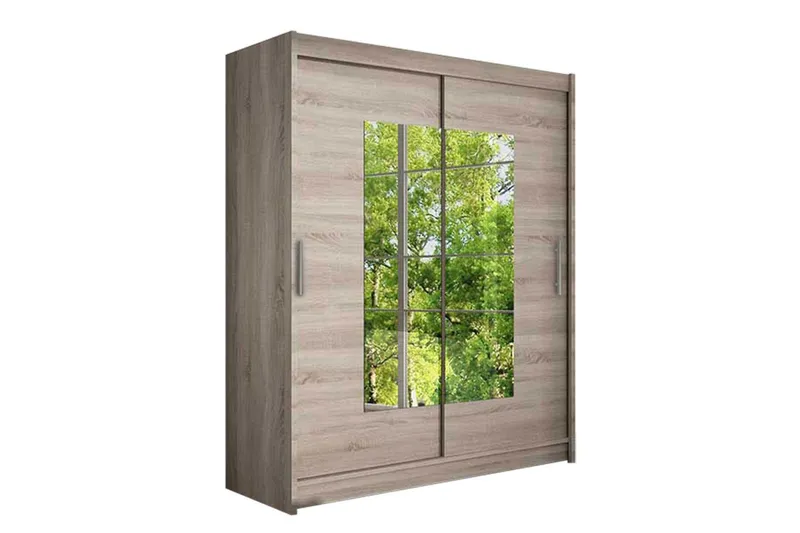 Leila Garderob Skjutdörrar Smal Fyrkantig Spegel - Beige/Trä/Natur (Art.nr 297955) — Beige/Trä/Natur