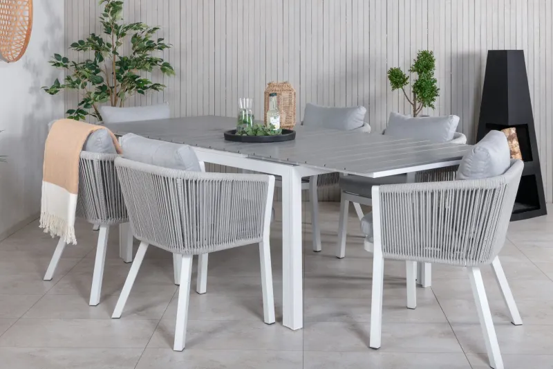Levels Förlängningsbar Matgrupp Utomhus 160-240cm + 6 Virya Stolar - Grå — Venture Home
