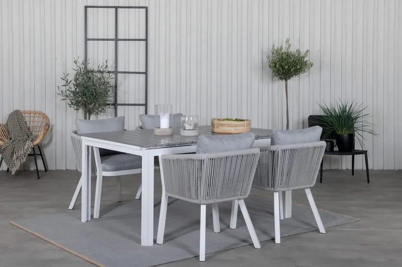 Levels Förlängningsbar Matgrupp Utomhus 160cm + 4 Virya Stolar - Vit/Grå — Venture Home
