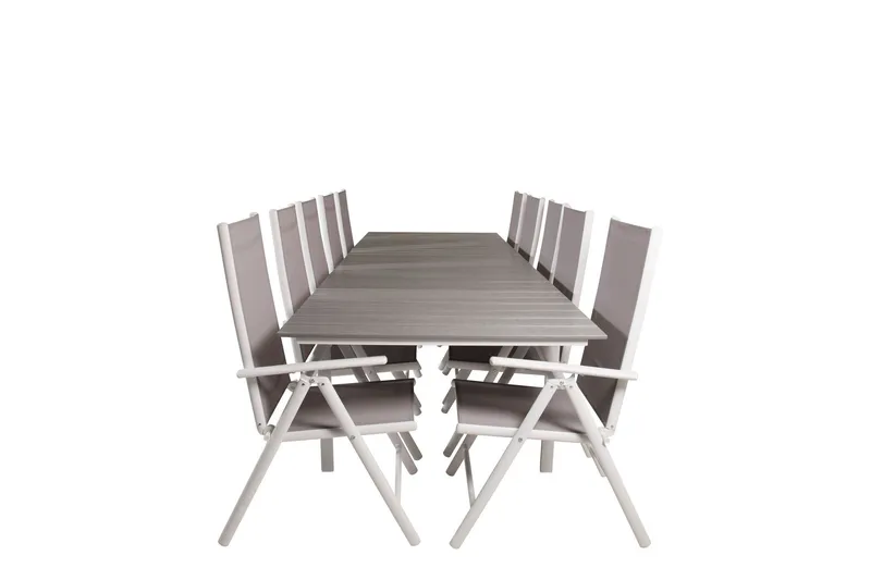 Levels Förlängningsbar Matgrupp Utomhus 224cm + 10 Break Stolar - Grå/Vit — Venture Home