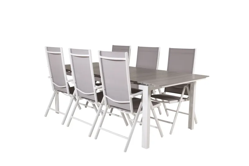 Levels Förlängningsbar Matgrupp Utomhus 224cm + 6 Break Matstolar - Grå/Vit — Venture Home