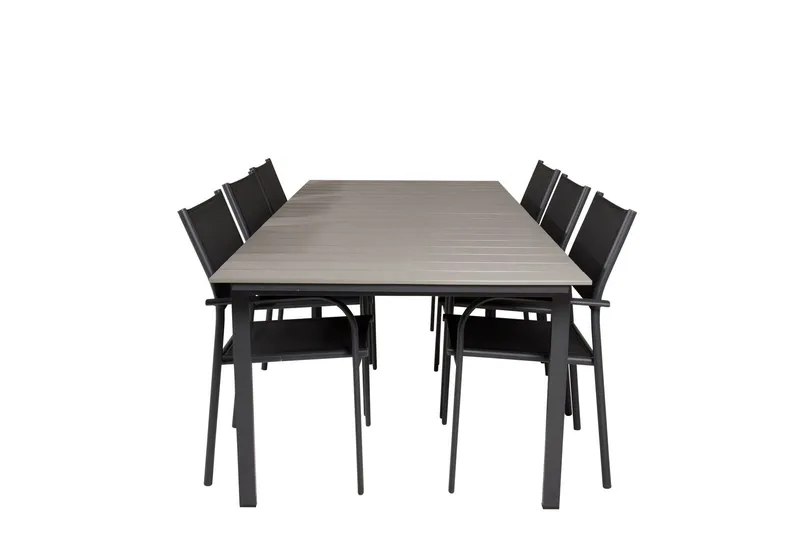 Levels Matgrupp Utomhus 225-325 cm Rektangulär med 6 Santorini Utestolar - Svart — Venture Home