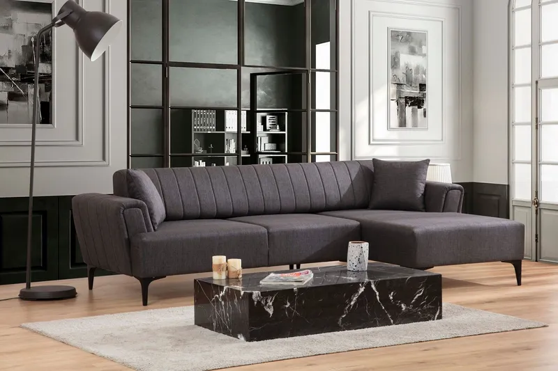 Lilesville Bäddsoffa med divan - Mörkgrå (Art.nr 3054747) — Mörkgrå
