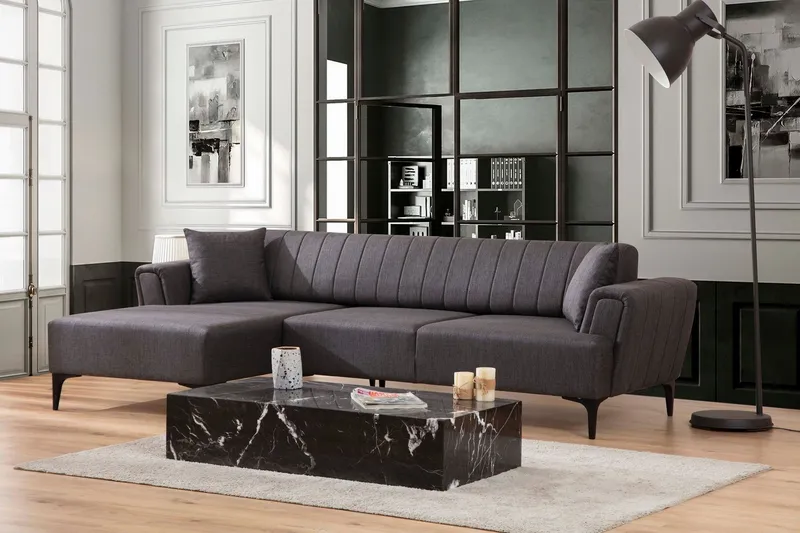 Lilesville Bäddsoffa med divan - Mörkgrå (Art.nr 3054738) — Mörkgrå