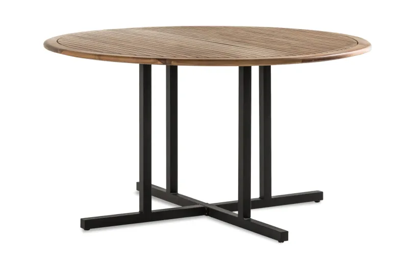 Lines Runt Matbord Utomhus 140 cm i Akaciaträ för Uteplats och Trädgård - Svart / Brun — Comfort Garden