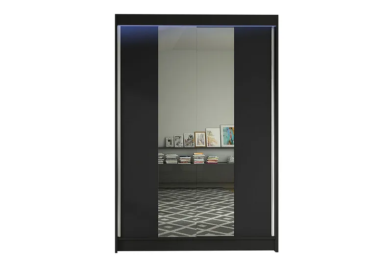 Liverpool Garderob med Spegel 120x200 cm - Svart (Art.nr 3067799) — Svart