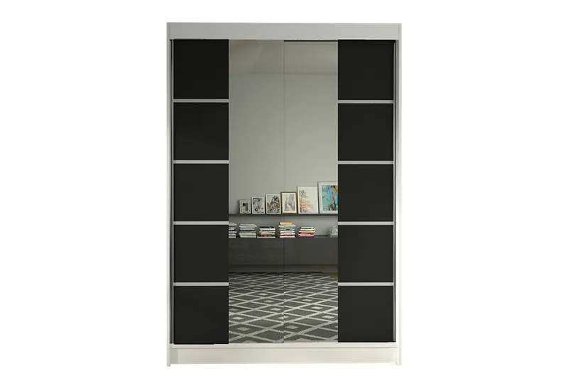 Liverpool Garderob med Spegel 120x200 cm - Svart/Vit (Art.nr 3067621) — Svart/Vit