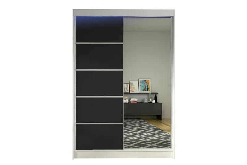 Liverpool Garderob med Spegel 120x200 cm - Svart/Vit (Art.nr 3067628) — Svart/Vit