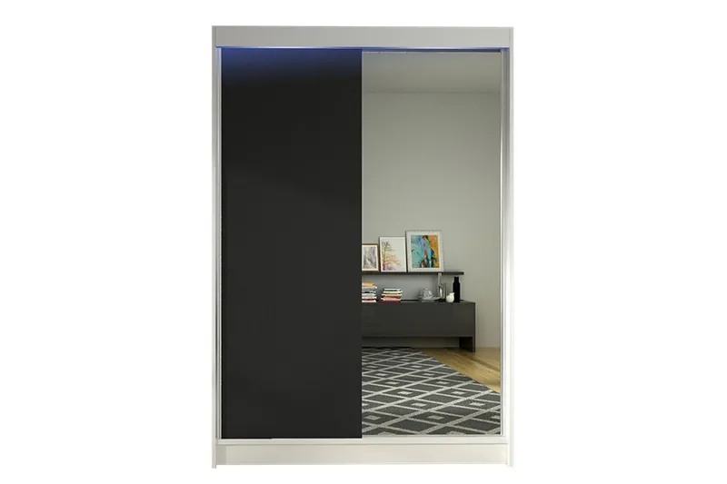 Liverpool Garderob med Spegel 120x200 cm - Svart/Vit (Art.nr 3067649) — Svart/Vit