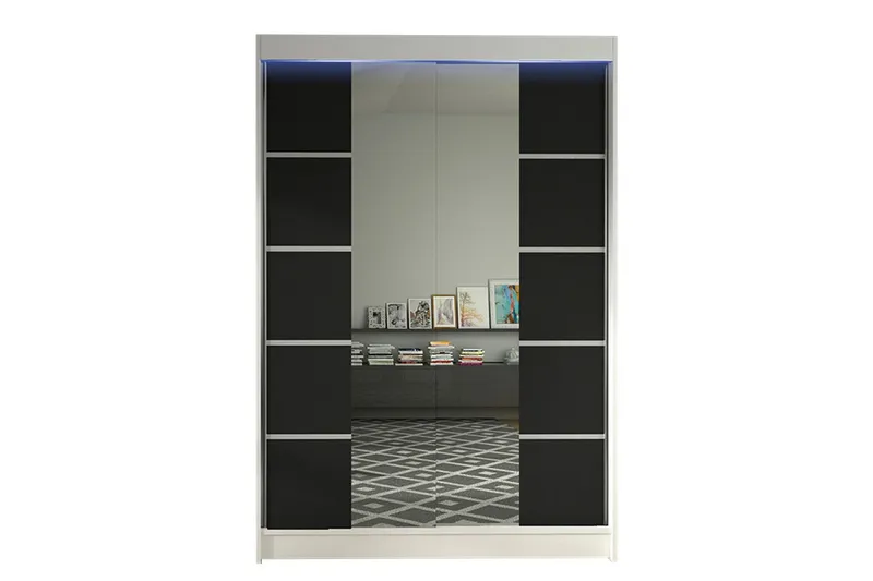 Liverpool Garderob med Spegel 120x200 cm - Svart/Vit (Art.nr 3067679) — Svart/Vit
