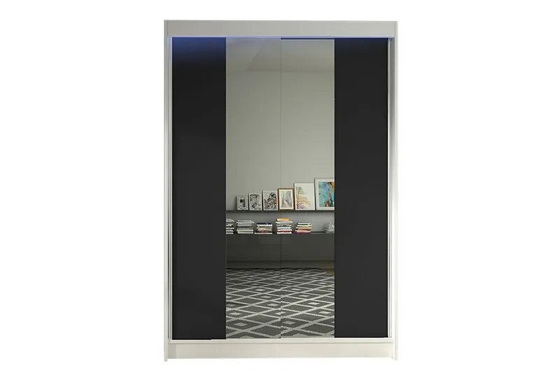Liverpool Garderob med Spegel 120x200 cm - Svart/Vit (Art.nr 3067708) — Svart/Vit