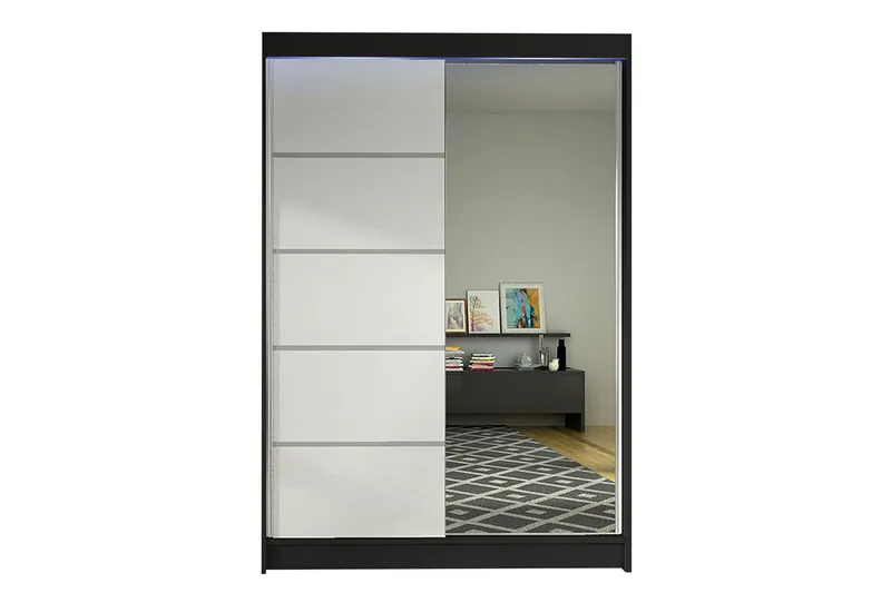 Liverpool Garderob med Spegel 120x200 cm - Vit/Svart (Art.nr 3067751) — Vit/Svart