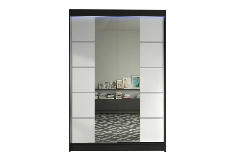 Liverpool Garderob med Spegel 120x200 cm - Vit/Svart (Art.nr 3067779) — Vit/Svart