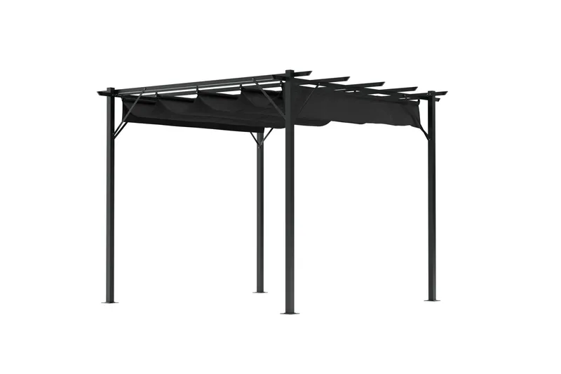 Loppes Pergola med skjutbart tak 3x3 m i stål - Svart — Cortland