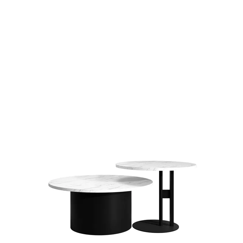 Lorvyn Satsbord rund 58/75 cm - Svart, vit marmor — Svart, vit marmor