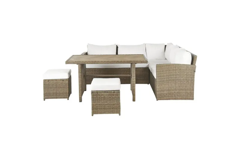Loungegrupp med bord Bardi Vit/brun - Vit/brun — Vit/brun