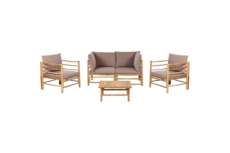 Loungegrupp med bord Cerreto Beige/ljust trä, 4-Sits - Beige/ljust trä, 4-Sits — Beige/ljust trä, 4-Sits