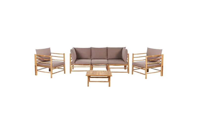 Loungegrupp med bord Cerreto Beige/ljust trä, 5-Sits - Beige/ljust trä, 5-Sits — Beige/ljust trä, 5-Sits