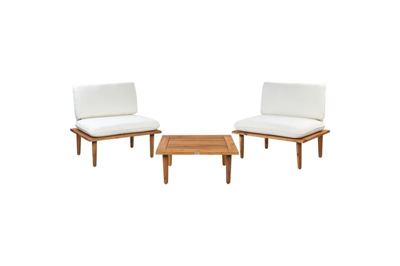 Loungegrupp med bord Frascati Vit/ljust trä, 2-Sits - Vit/ljust trä, 2-Sits — Vit/ljust trä, 2-Sits