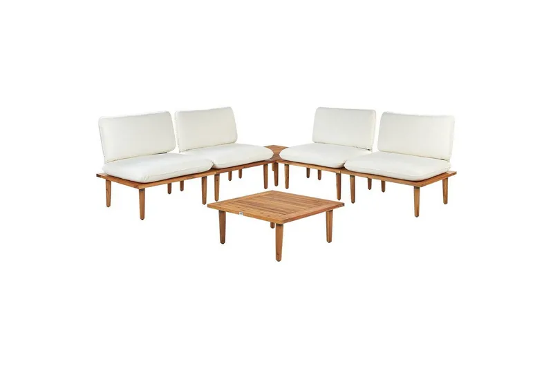 Loungegrupp med bord Frascati Vit/ljust trä, 4-Sits - Vit/ljust trä, 4-Sits — Vit/ljust trä, 4-Sits