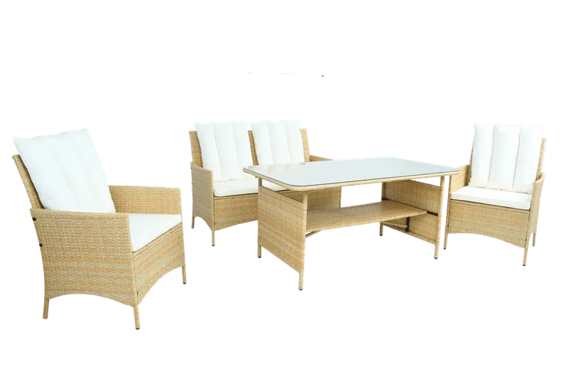 Loungegrupp med bord i beige – 2 stolar & 2-sitssoffa \| Gillinge