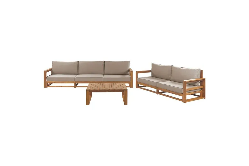 Loungegrupp med bord Timor Ljus trä/grått/beige, Ja - Ljus trä/grått/beige, Ja — Ljus trä/grått/beige, Ja