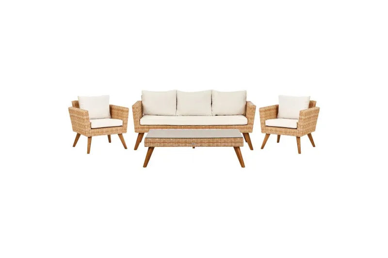 Loungegrupp med bord Vittoria Beige/vit/ljust trä, 5-Sits - Beige/vit/ljust trä, 5-Sits — Beige/vit/ljust trä, 5-Sits