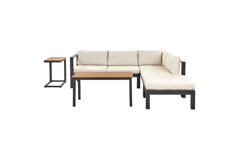 Loungegrupp med dynor Messina Svart/ljust trä/beige - Svart/ljust trä/beige — Svart/ljust trä/beige