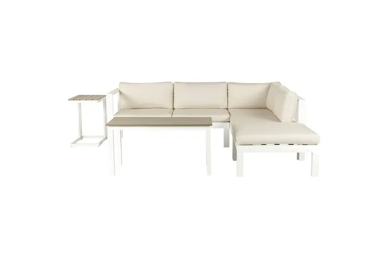 Loungegrupp med dynor Messina Vit/ljust trä/beige - Vit/ljust trä/beige — Vit/ljust trä/beige