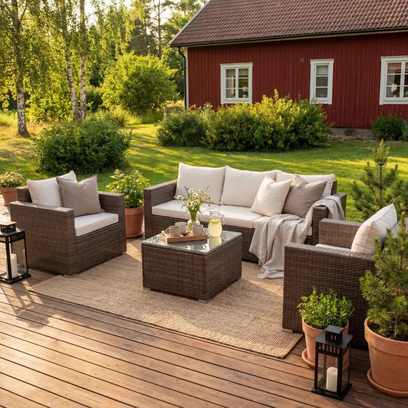Loungegrupp utemöbler | Brun konstrotting | Huvudskär — Lyfco