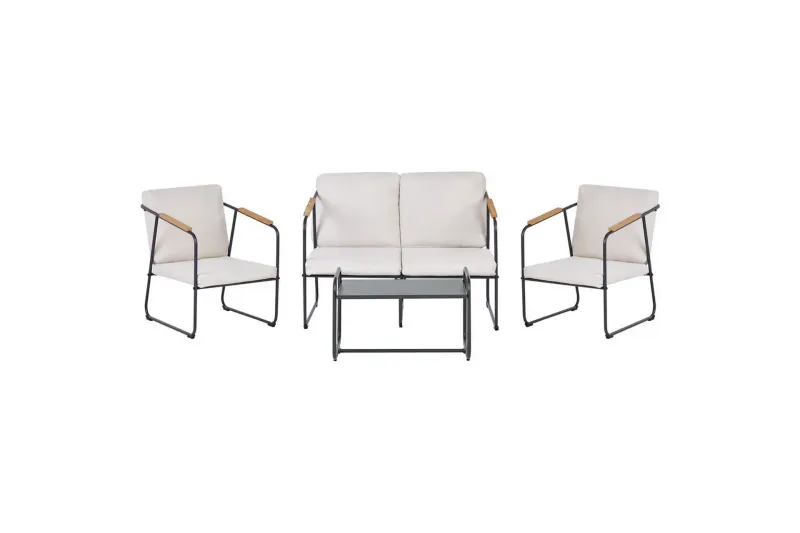 Loungegrupp Vezzana Beige/ljust trä/svart - Beige/ljust trä/svart — Beige/ljust trä/svart