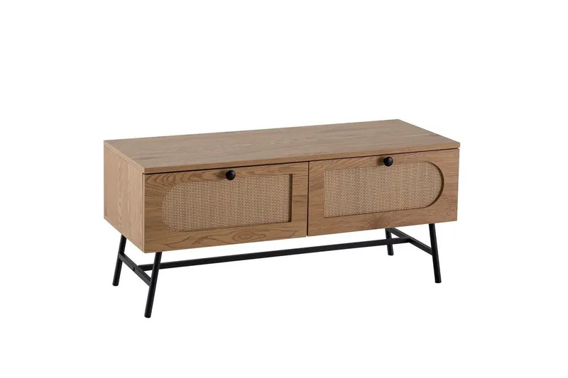 Lowboard Wohnling Melaminbelagd MDF-ekoptik, rottingfront, 2 lådor, metallben Modern — Wohnling