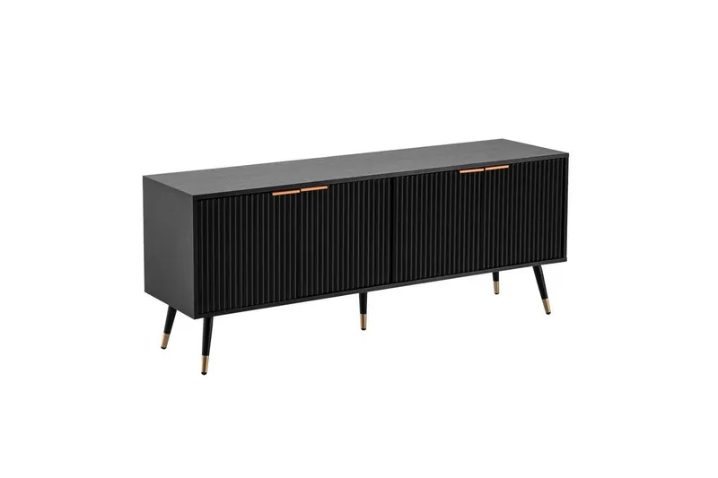 Lowboard Wohnling Spånskiva Svart Folierad med 2 Dörrar Modern Ek med Metallben — Wohnling