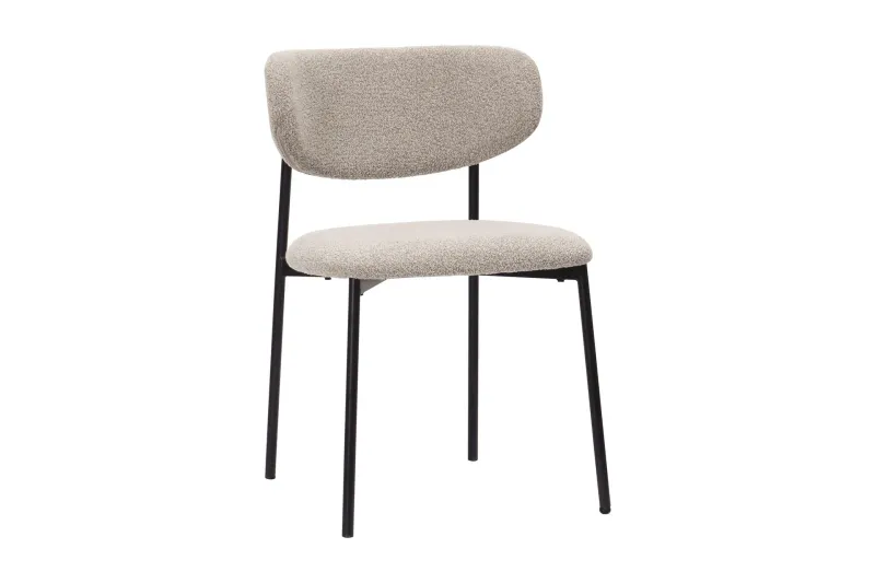 Lucy Matstol - Greige Bouclé / Metallben Svart — Basic Home