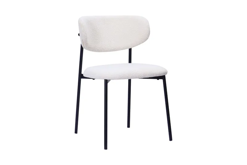 Lucy Matstol - Vit Bouclé / Metallben Svart — Basic Home