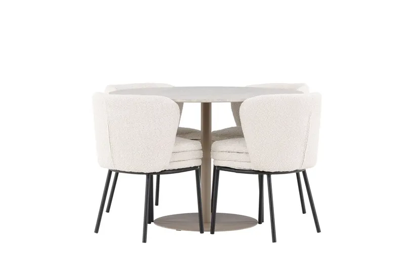 Lycke Matgrupp 110 cm Rund med 4 Agnes stolar - Beige/Vit — Venture Home
