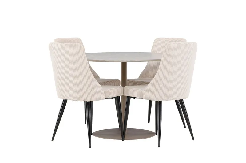 Lycke Matgrupp 110 cm Rund med 4 Leone stolar - Beige/Beige — Venture Home