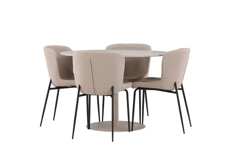 Lycke Matgrupp 110 cm Rund med 4 Modesto stolar - Beige/Beige — Venture Home