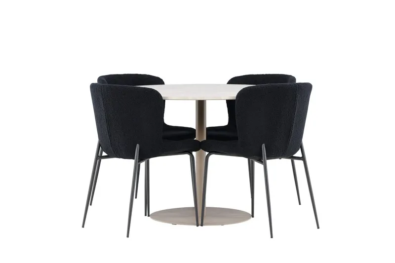 Lycke Matgrupp 110 cm Rund med 4 Modesto stolar - Beige/Svart — Venture Home