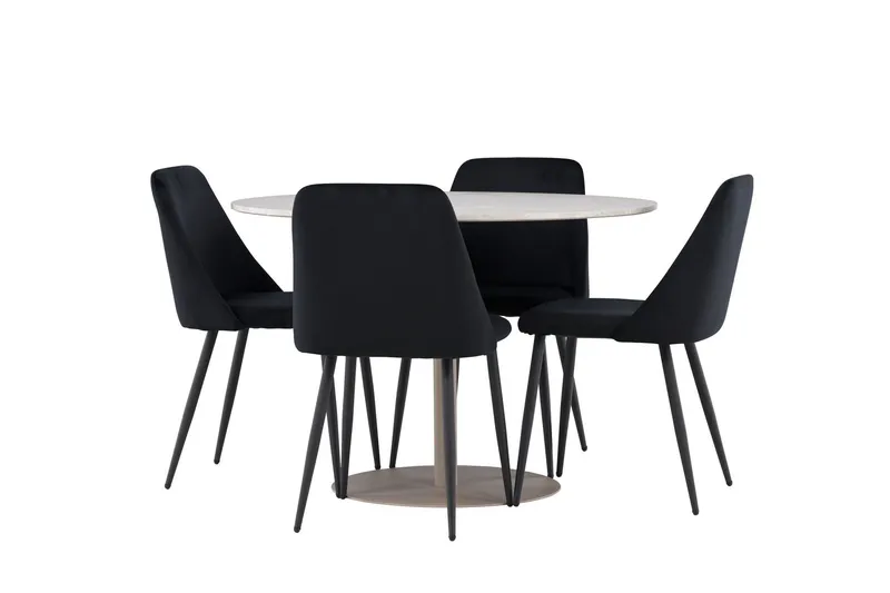 Lycke Matgrupp 110 cm Rund med 4 Night stolar - Beige/Svart — Venture Home